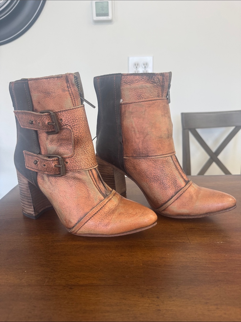 freebird Tan Brown Leather Buckle Ankle Boots